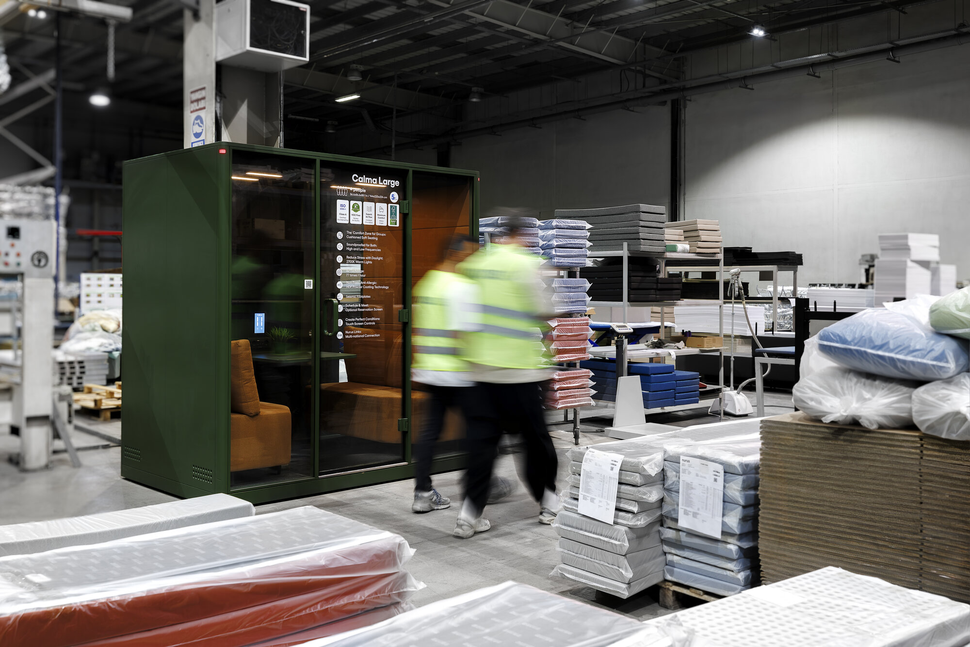 Finished Calma pods and components in the Nurus facility, engineered for refresh, renewal and reinstallation