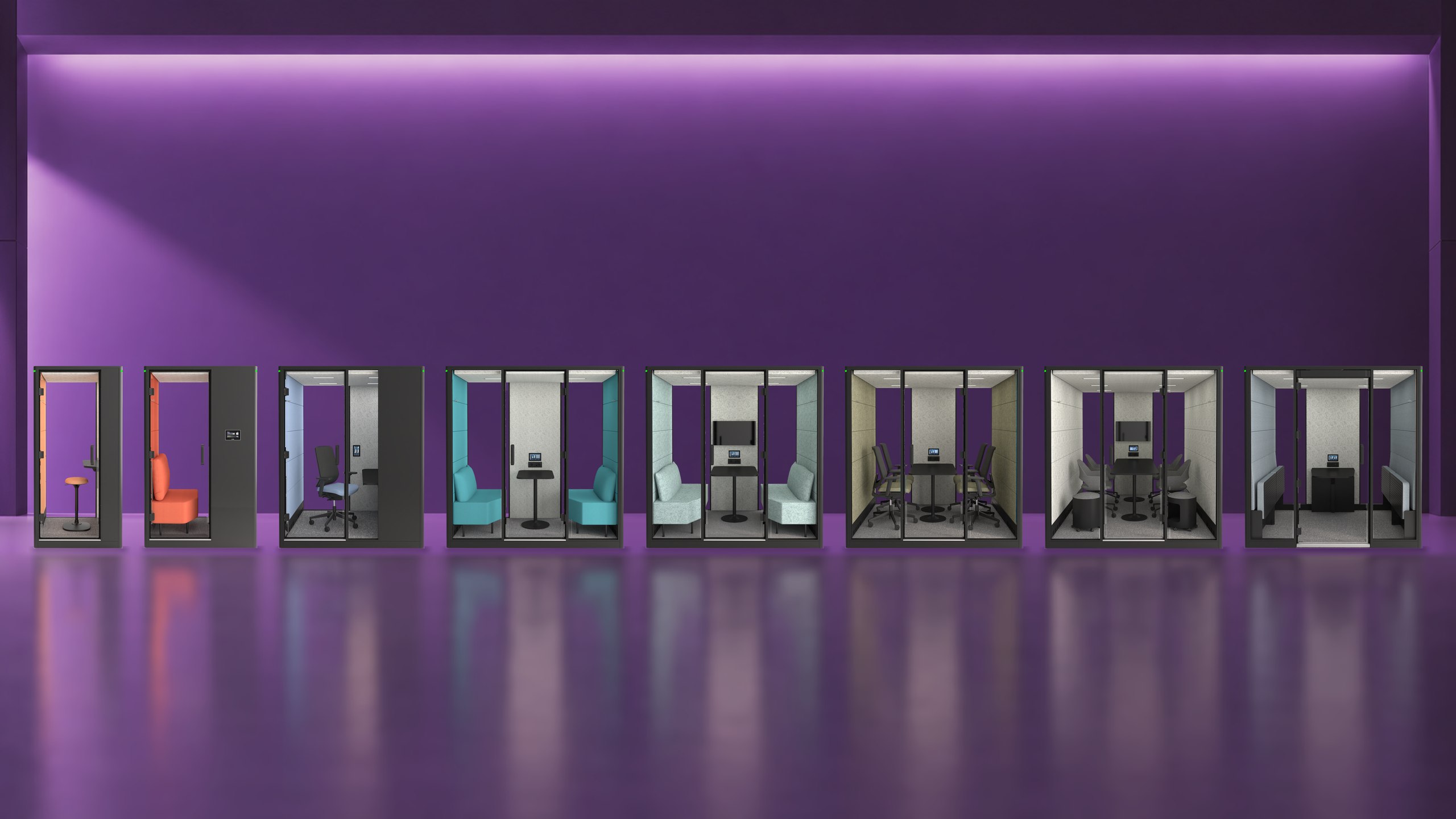 The eight Calma pods, side by side