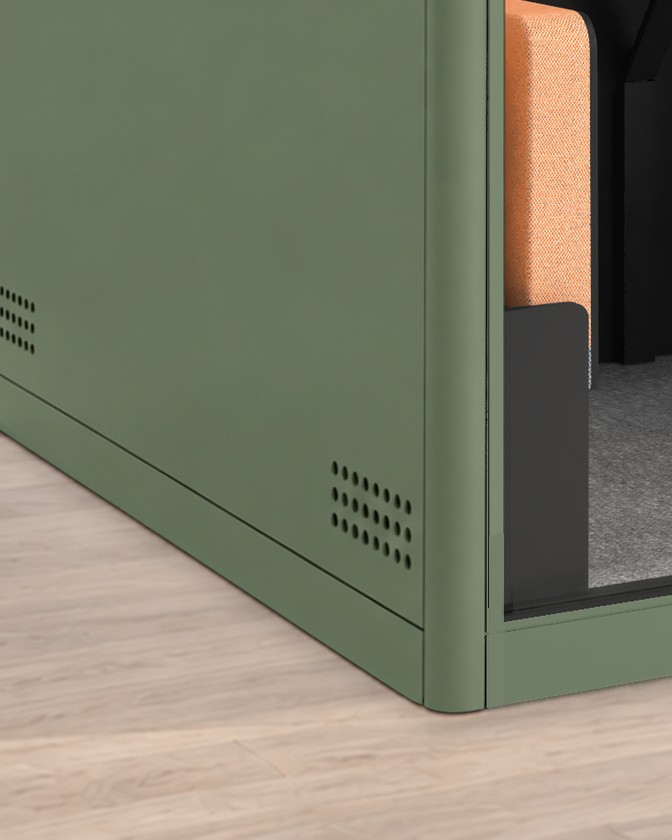 Calma For All base corner in close-up: the ventilation slots in the base panel