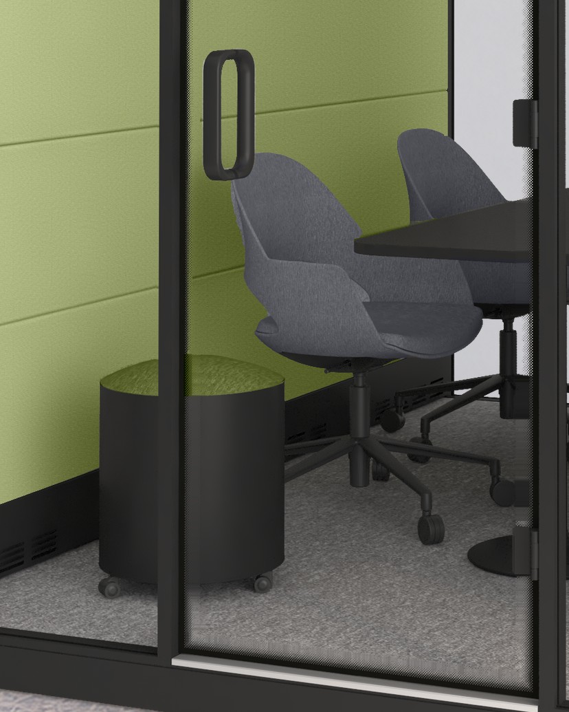 Calma XXLarge interior corner in close-up: felt panel, seat and table edge